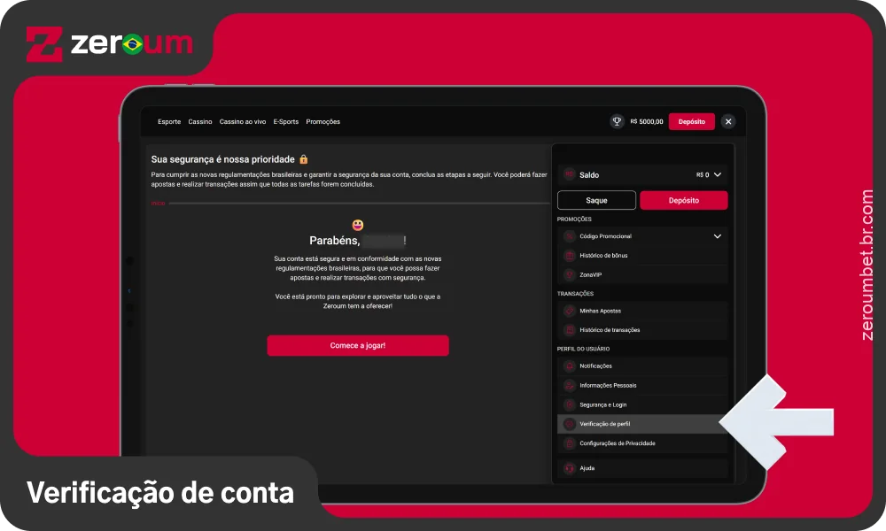 Para começar a apostar em esportes na Zeroum Bet, os jogadores no Brasil precisam confirmar sua conta com um documento de identidade