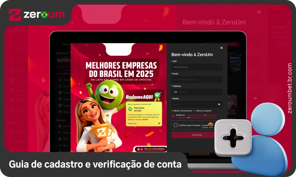 O registro e a verificação na Zeroum Bet exigem o preenchimento de um formulário com o CPF e os dados de contato, além do envio de documentos para confirmação da identidade