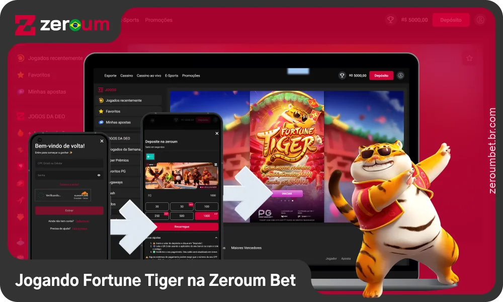 Para jogar Fortune Tiger na Zeroum Bet, os jogadores do Brasil precisam entrar na conta, depositar fundos, escolher a aposta e girar os rolos