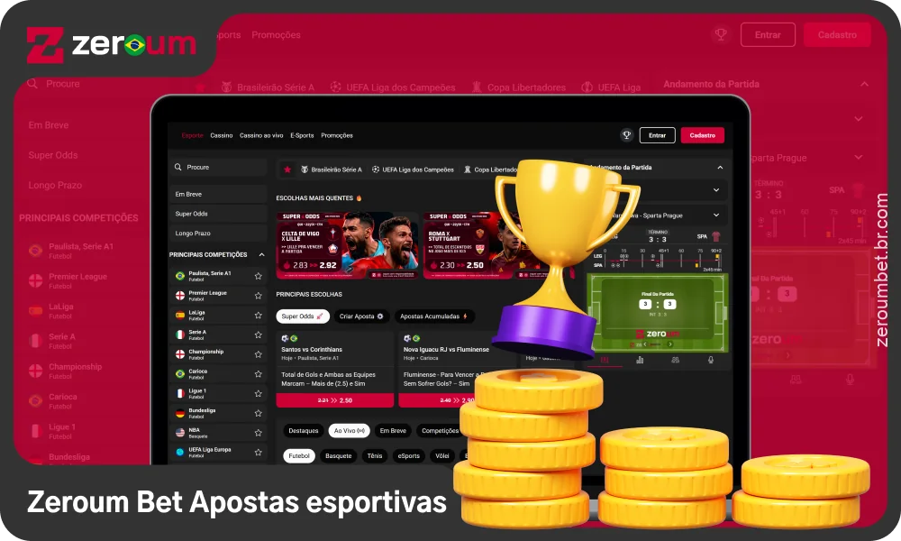 A Zeroum Bet oferece aos jogadores brasileiros apostas pré-jogo e ao vivo em mais de 30 ligas esportivas