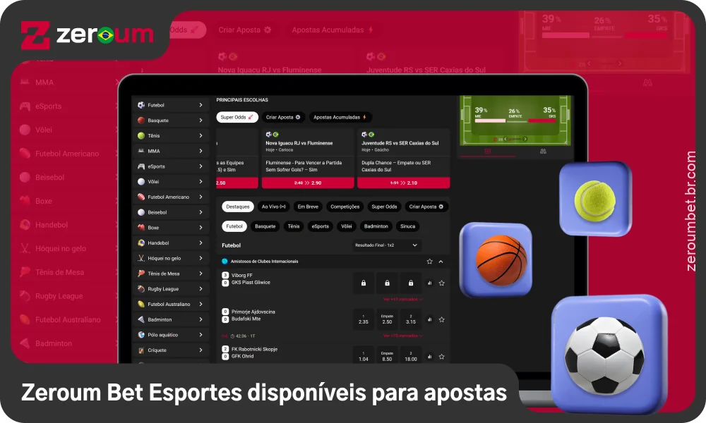 A Zeroum Bet oferece apostas esportivas com uma ampla variedade de mercados, incluindo futebol, basquete, tênis, vôlei e MMA