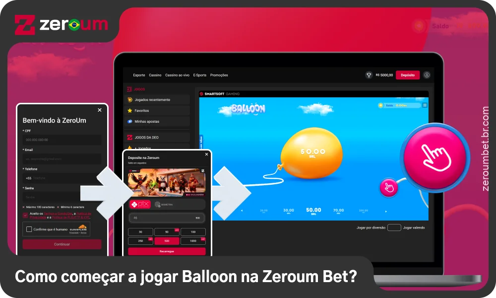 Para jogar Balloon na Zeroum Bet no Brasil, cadastre-se, faça um depósito e faça sua aposta